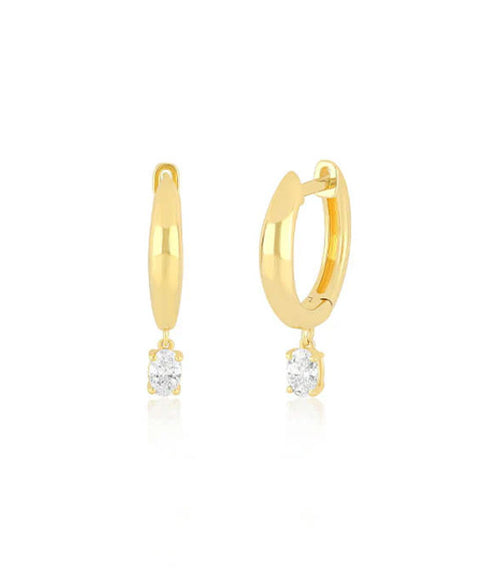Diamond Oval Drop Gold Dome Earrings - 14K